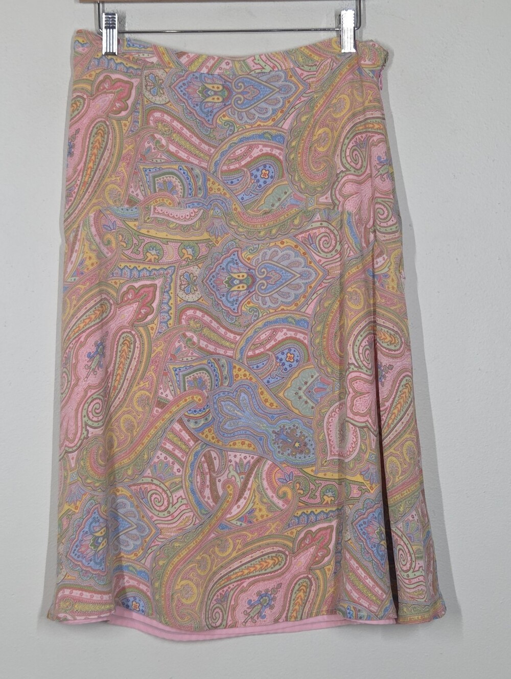 Vtg Y2K Liz Claiborne Pink Multi Pastel Paisley Midi Skirt Fairy Cottagecore 10